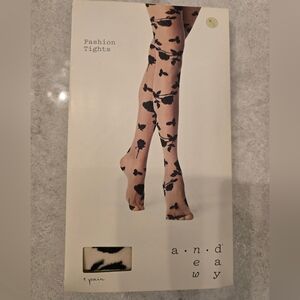 A New Day Floral Lace Cutout Sheer Black Tights, M/L